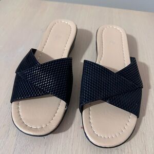 Black Cross-Strap Slide Sandals for Women